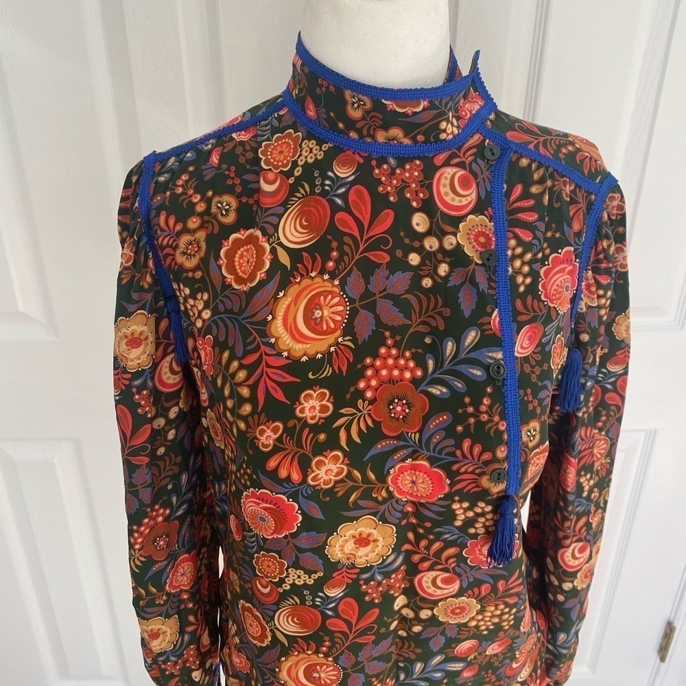 Vintage Silk Floral and Tassel Highneck Blouse - Picture 11 of 11